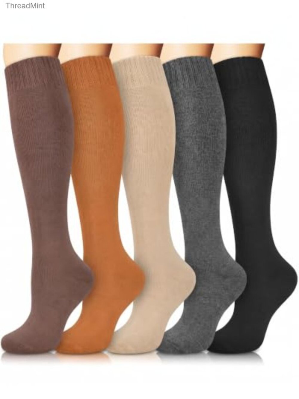 5 Pairs Knee High Socks Women Cotton Blend Winter Warm Boot Socks